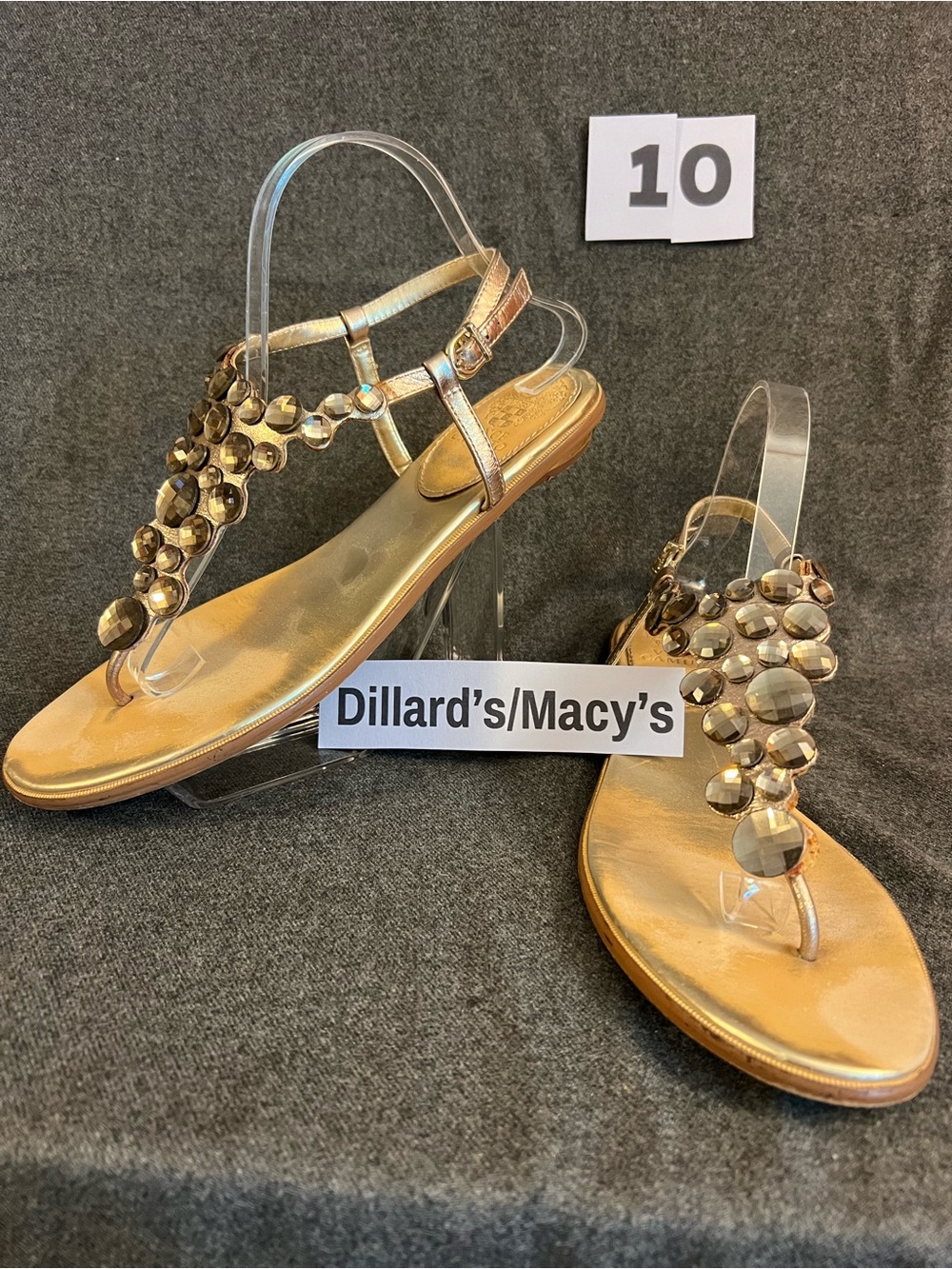 Gold Super Faceted Jeweled T-Strap Sandals -
